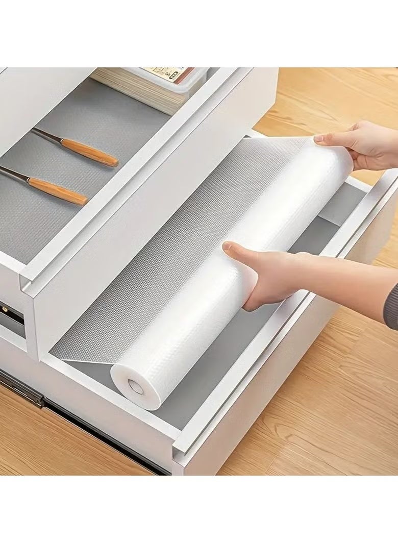 Wolpin Non-Slip Shelf and Drawer Mat (45cm x 10m Roll) Durable Waterproof Tablecloth for Bathroom and Refrigerator, Multi-Purpose Fabric (Transparent, White), EVA - Image 1